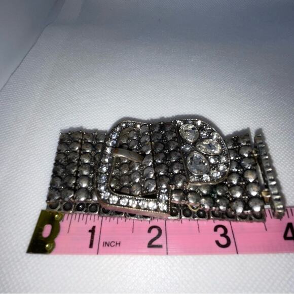 VTG SILVER TONE BELT STYLE RHINESTONE CRYSTAL EXPANDABLE BRACELET - Picture 7 of 9